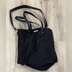 Ralph Lauren Black Canvas Tote Purse Bag Gold Hardware Leather Straps